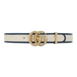 GUCCI GG LEATHER BELT TWO TONE NAVY WHITE 85